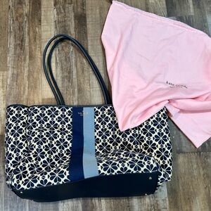 Kate Spade Blue and Cream Flower Floral Jacquard Extra Large Handbag Tote